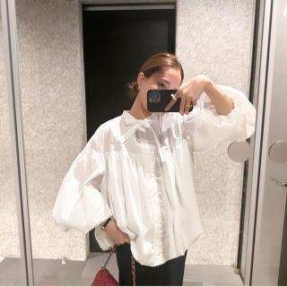 【巴黎精品】現貨+預購 襯衫泡泡袖上衣(寬鬆綁帶蝴蝶結純棉女裝a1fu47)