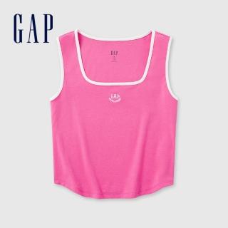 【GAP】女裝 Logo方領針織背心 女友T系列-粉紅色(465243)