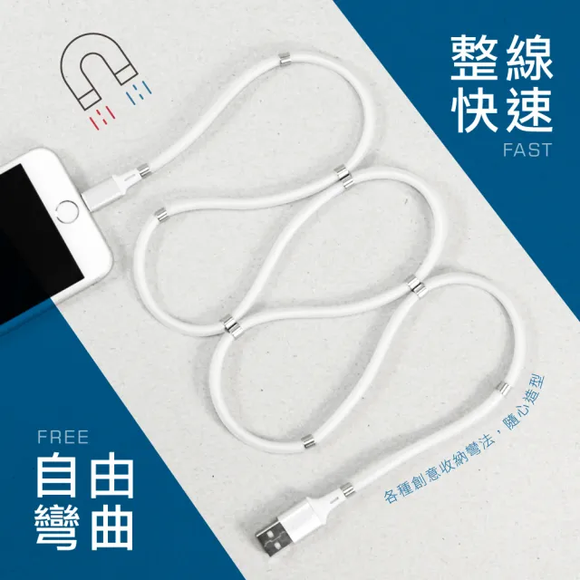 【KINYO】Type-C 磁吸收納充電傳輸線 1M(福利品 USB-C902)