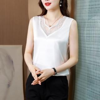 【巴黎精品】現貨+預購 緞面背心無袖上衣(蕾絲鏤空V領刺繡女裝6色v1bk23)