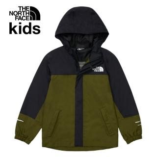 【The North Face 官方旗艦】北面兒童綠色DryVent防水透氣連帽衝鋒衣｜8A48PIB(外套)