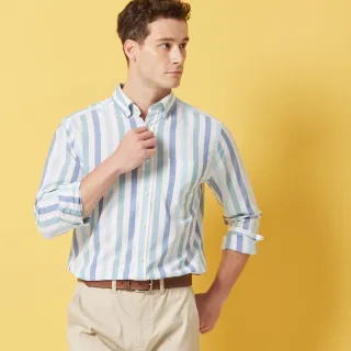 【NAUTICA】男裝 多彩直條紋長袖襯衫(白色)