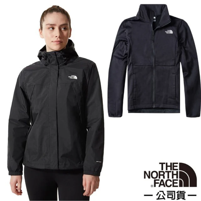 The North Face 女 防水透氣防風耐磨連帽二件式外套_亞洲版型(7QW6-JK3 黑)