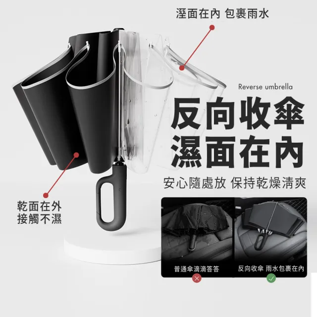【樂邦】2入/反向環扣黑膠防曬自動雨傘(摺疊傘 反向傘 大傘面 環扣傘 勾勾傘 三折傘 10骨)