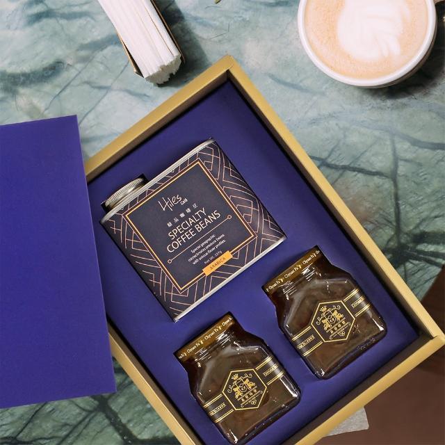 【Hiles】極品咖啡禮盒+泉發蜂蜜(咖啡豆227g/罐+蜂蜜250gx2罐/附提袋)
