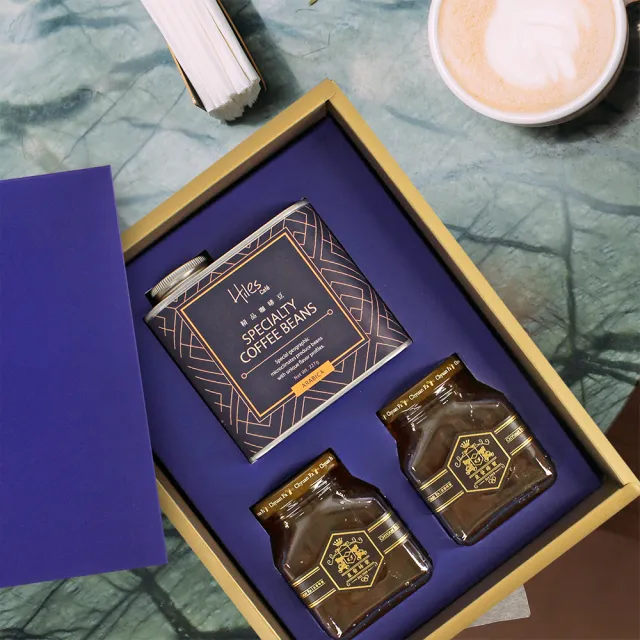 【Hiles】極品咖啡禮盒+泉發蜂蜜(咖啡豆227g/罐+蜂蜜250gx2罐/附提袋)