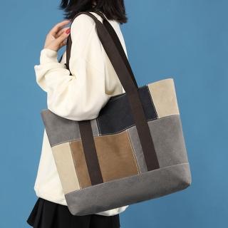 【LEESA】帆布包\A4包包\跳色包包\腋下包\包包女\托特包\帆布托特包\大容量\正韓包包\手提