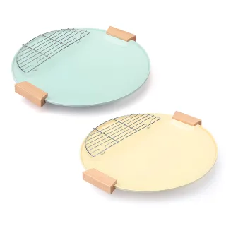 【JOJOGO】陶瓷不沾瀝油烤盤組 36cm(烤盤 露營 烤肉 不沾烤盤 IH爐 電磁爐適用)