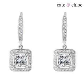 【Cate & Chloe】Ivy 18K白金 星光璀璨方形光環吊墜耳環(美國輕時尚品牌)