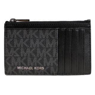 【Michael Kors】MK COOPER燙銀LOGO多卡層拉鍊零錢包(滿版黑)