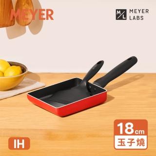 【MEYER 美亞】革新紅系列陶瓷不沾鍋平底鍋玉子燒鍋18CM(附專用矽膠鏟/IH.電磁爐適用)