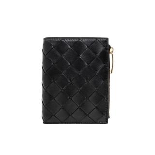 【BOTTEGA VENETA 寶緹嘉】742330 黑 羊皮 編織中格(拉鍊零錢袋短夾)