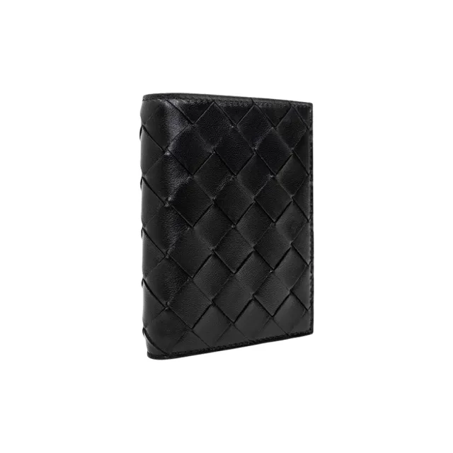 【BOTTEGA VENETA 寶緹嘉】742330 黑 羊皮 編織中格(拉鍊零錢袋短夾)