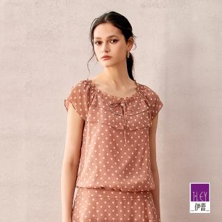 【ILEY 伊蕾】波點荷葉袖雪紡上衣(粉色；M-XL；1242071407)