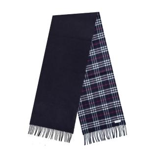 【BURBERRY 巴寶莉】雙面兩用格紋羊絨圍巾(海軍藍)