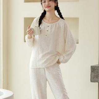 【巴黎精品】現貨+預購 女居家睡衣套裝長袖休閒服秋冬睡袍睡褲(圓領碎花寬鬆長褲女家居服4色a1fr9)