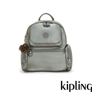 【KIPLING官方旗艦館】寧靜月光灰多口袋拉鍊後揹包-MATTA