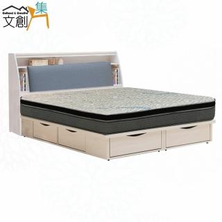 【文創集】馬克三件式6尺雙人加大六抽貓抓皮革床臺(床頭＋六抽底＋石墨烯&涼感紗雙面睡感較軟獨立筒床墊)