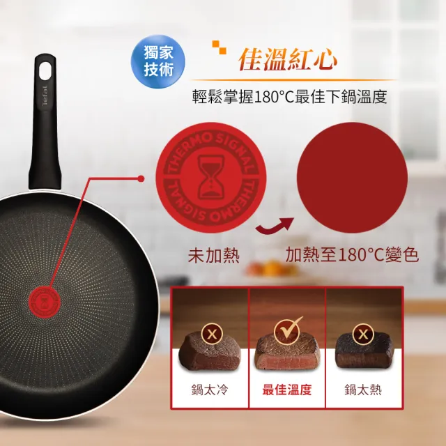 【Tefal 特福】MOMO獨家 法國製烈火悍將系列30CM不沾鍋平底鍋+玻璃蓋