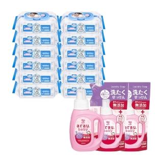 【Baan 貝恩】保養柔濕巾80抽*12包＋愛樂寶 寶貝無新增洗衣液1罐2補(800ml+720ml*2)