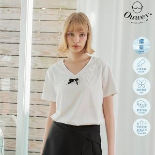 【OUWEY 歐薇】甜美感蕾絲領片縲縈上衣(白色；S-L；3242321252)