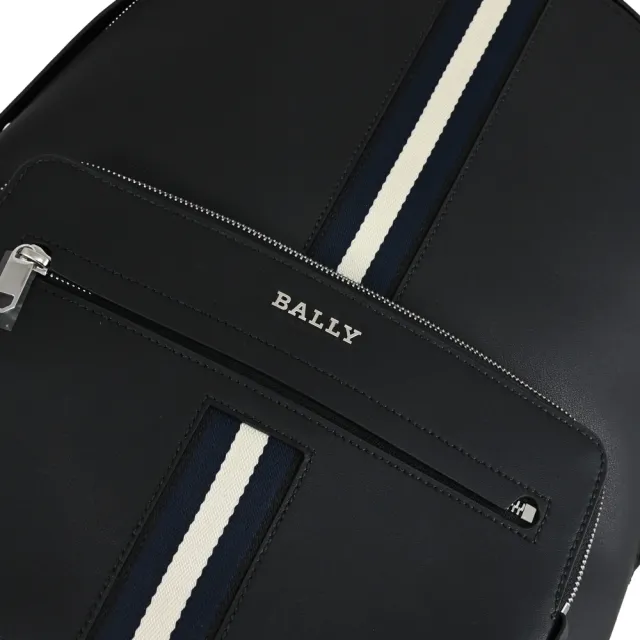 【BALLY】HARYS 經典金屬LOGO雙色條紋商務包旅用包後背包(黑 大款)