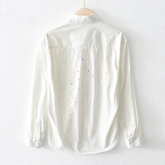 【巴黎精品】現貨+預購 襯衫長袖上衣(休閒個性彩繪寬鬆男裝a1et8)