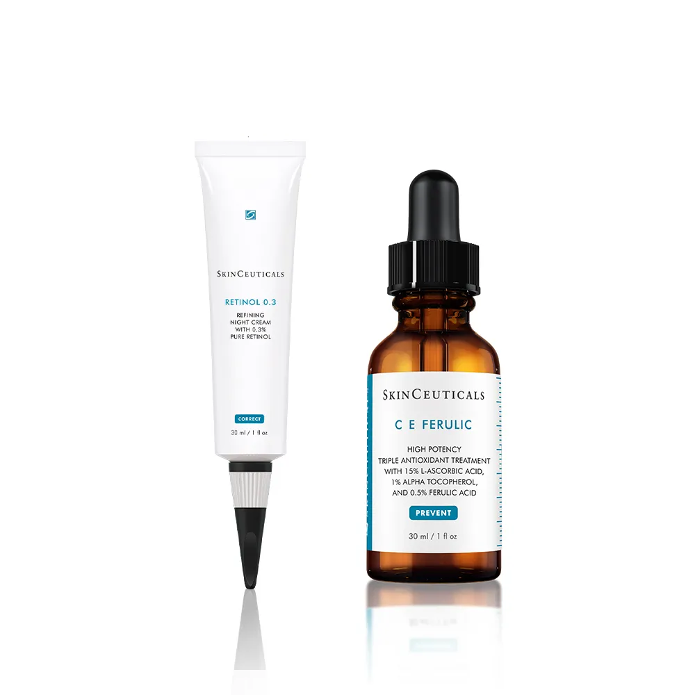 【Skin Ceuticals 修麗可】早C晚A黃金抗氧組★超濃度CE抗氧化精華 30ml+0.3 A醇抗痕新生精華乳 30ml