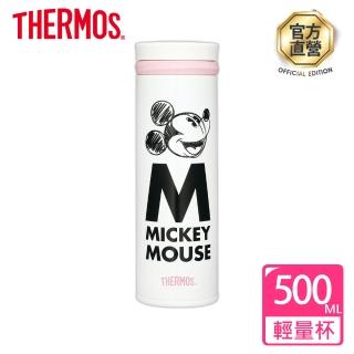 【THERMOS膳魔師】不鏽鋼手繪米奇超輕量真空保溫杯500ml(JNO-500MC-MBWH)