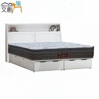 【文創集】米莎雙人加大6尺六抽三件式床臺組合(床頭箱＋六抽床底＋蜂巢涼感獨立筒床墊)