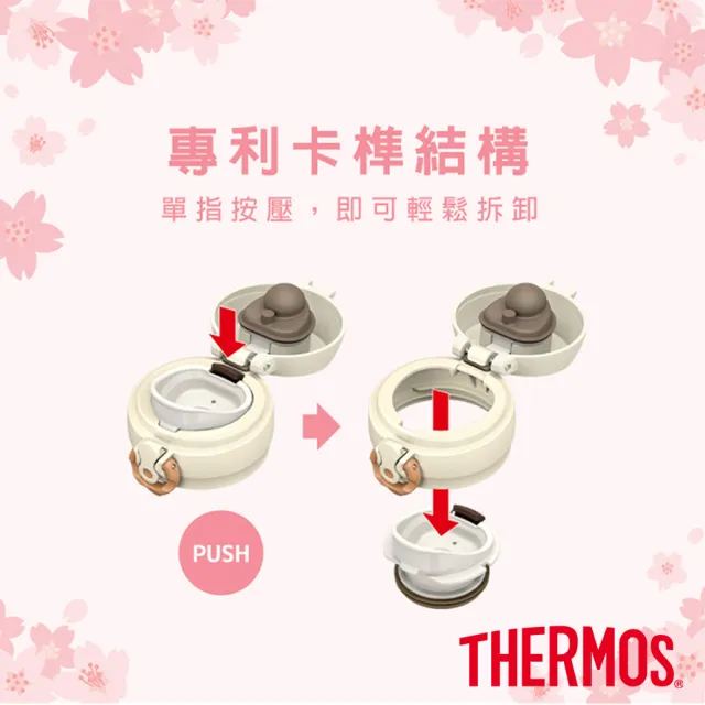 【THERMOS膳魔師】奇奇蒂蒂櫻花篇不鏽鋼超輕量彈蓋真空保溫杯500ml(JNL-502CAD-CBPW)