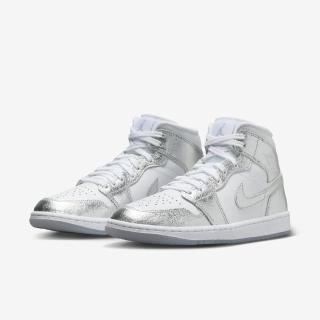 【NIKE 耐吉】休閒鞋 Wmns Air Jordan 1 Mid SE 女鞋 男鞋 白 銀 AJ1 中筒(FN5031-100)