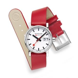 【MONDAINE 瑞士國鐵】evo2 Vegan時光走廊植物皮革腕錶 瑞士錶(紅30mm / 30210LCV)