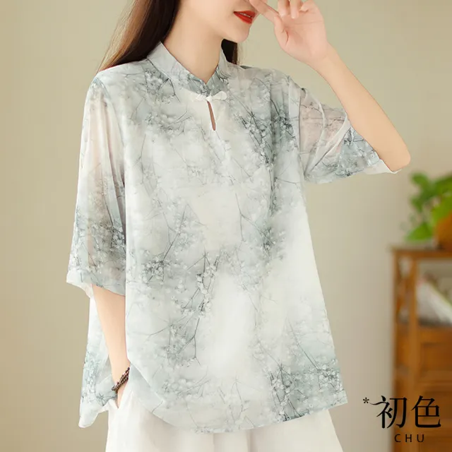 【初色】棉麻休閒寬版中長款印花上衣女上衣-9款任選-35792(M-2XL可選)