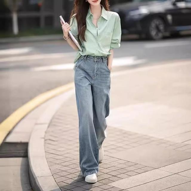 【巴黎精品】現貨+預購 牛仔褲休閒長褲(寬鬆闊腿垂感丹寧女褲子a1gp36)