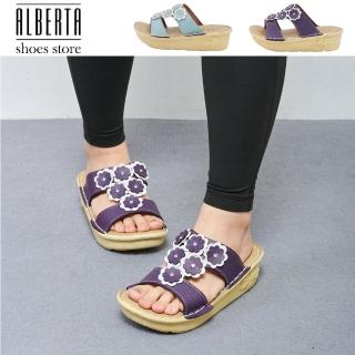 【Alberta】MIT 台灣製 跟高5cm 厚底 花朵 楔型鞋 懶人鞋 休閒鞋 涼拖鞋 2色