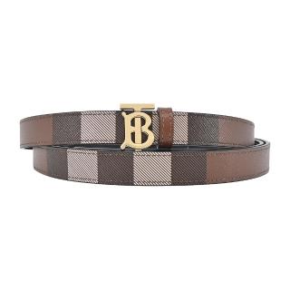 【BURBERRY 巴寶莉】TB LOGO皮革雙面兩用皮帶(深樺木棕)