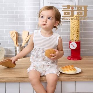 【奇哥官方旗艦】比得兔 嬰幼童裝 童話世界側開背心兔裝/連身衣-天絲橫紋單面布(12-18個月)