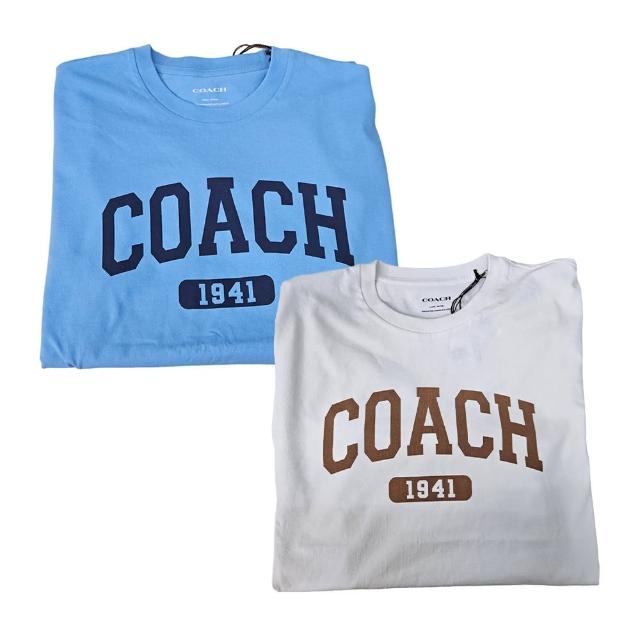 【COACH】COACH 經典LOGO中性款T恤 藍色 白色(父親節七夕情人節)