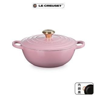 【Le Creuset】典藏琺瑯鑄鐵鍋媽咪鍋24cm(薔薇-金頭-內鍋黑)