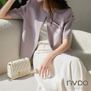 【NVDO】現貨 質感滿分醋酸圓領OL短袖外套-3色可選(M-2XL/雪紡西裝外套/有墊肩)