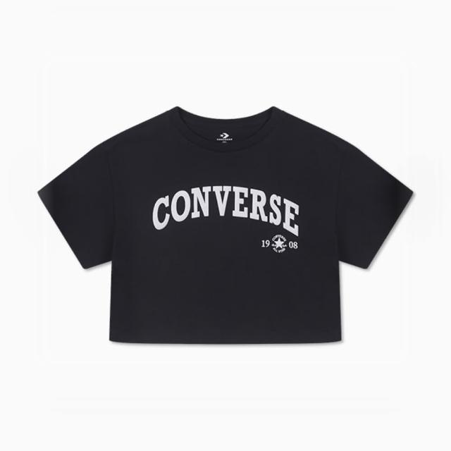 【CONVERSE】短袖上衣 女款 運動 短版 RETRO CHUCK CROPPED TEE 黑 10026367-A02