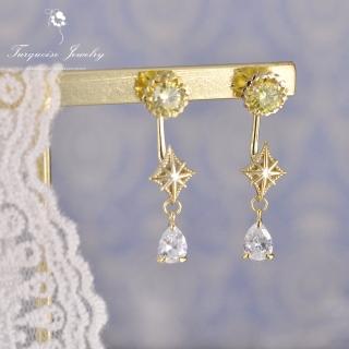 【Turquoise Jewelry】輕珠寶系列宇宙中的星軌綠色鋯石S925銀鍍金耳䁻+耳環組(tqsh0006)