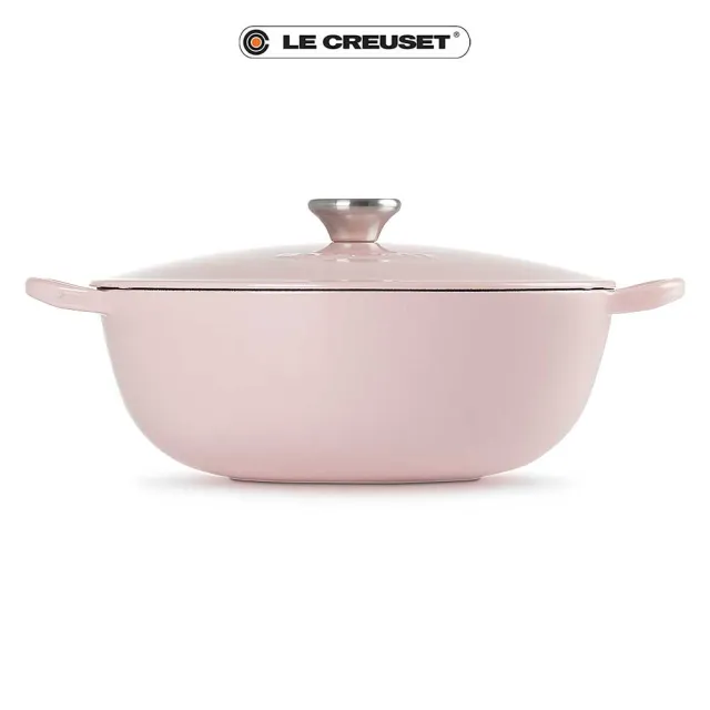 【Le Creuset】琺瑯鑄鐵鍋媽咪鍋28cm(雪紡粉-鋼頭)