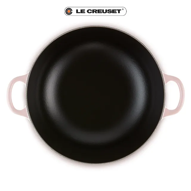 【Le Creuset】琺瑯鑄鐵鍋媽咪鍋28cm(雪紡粉-鋼頭)