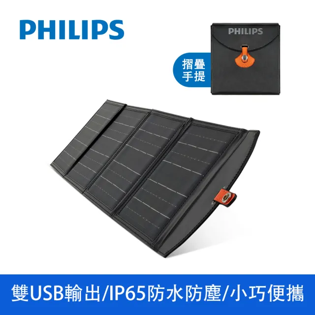 【Philips 飛利浦】20W折疊太陽能充電板 DLP8841C(露營/戶外/車宿)