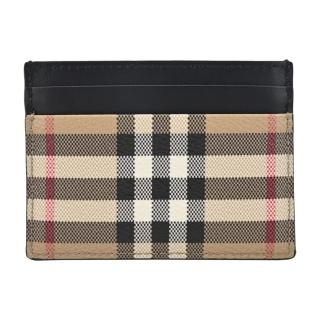 【BURBERRY 巴寶莉】經典復古格紋皮革卡片夾(卡其/黑)
