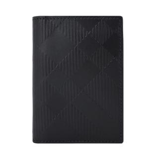 【BURBERRY 巴寶莉】經典格紋壓印小牛皮對開卡片夾(黑色)