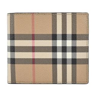 【BURBERRY 巴寶莉】經典格紋帆布對開8卡短夾(卡其)