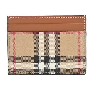 【BURBERRY 巴寶莉】經典格紋皮革卡片夾(卡其/棕)